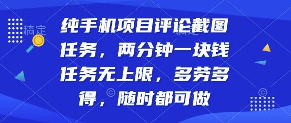 纯手机项目评论截图任务，两分钟一块钱多劳多得，随时随地都能做【揭秘】-自媒小站网创副业站