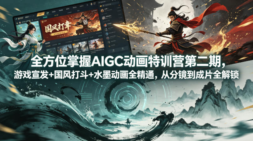 全方位掌握AIGC动画特训营第二期，游戏宣发+国风打斗+水墨动画全精通，从分镜到成片全解锁-自媒小站网创副业站