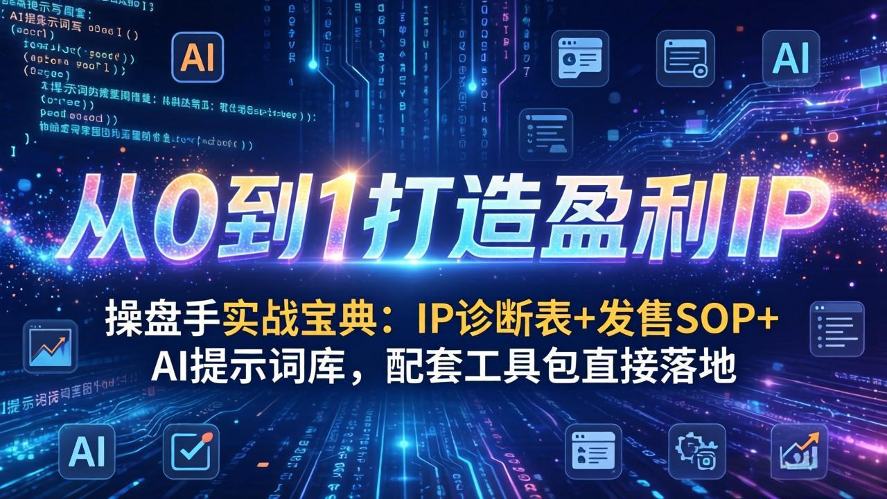 操盘手实战宝典：IP诊断表+发售SOP+AI提示词库，配套工具包直接落地，从0到1打造盈利IP-自媒小站网创副业站