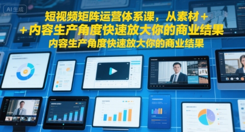 短视频矩阵运营体系课，从素材+内容生产角度快速放大你的商业结果-自媒小站网创副业站