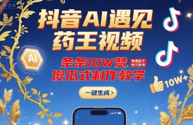 抖音AI遇见药王视频，条条10W赞，快速起千粉万粉号，傻瓜式制作教学-自媒小站网创副业站