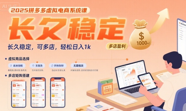 2025拼多多虚拟电商系统课，长久稳定，可多店，轻松日入1k-自媒小站网创副业站