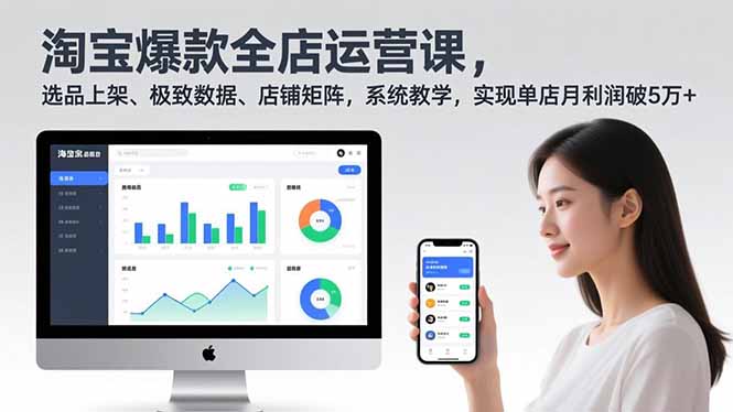 淘宝爆款全店运营课2.0，选品上架、极致数据、店铺矩阵，系统教学，实现单店月利润破5万+-自媒小站网创副业站