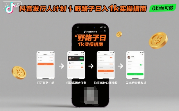 抖音发行人计划全新野路子玩法，随时随地，只要有手机，就能操作，日入1k+【揭秘】-自媒小站网创副业站