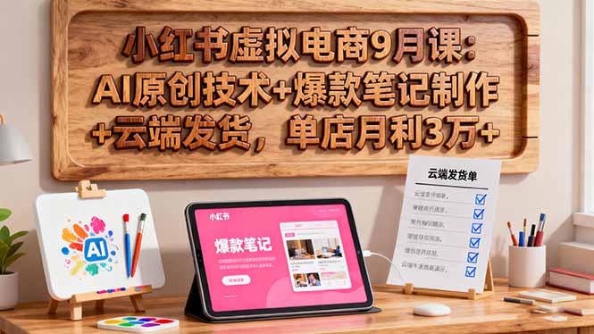 小红书虚拟电商9月课：AI原创技术+爆款笔记制作+云端发货，单店月利3万+-自媒小站网创副业站