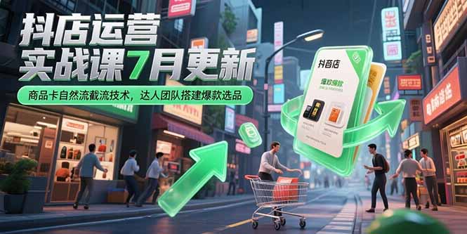 抖店运营实战课7月更新，商品卡自然流截流技术，达人团队搭建爆款选品-自媒小站网创副业站