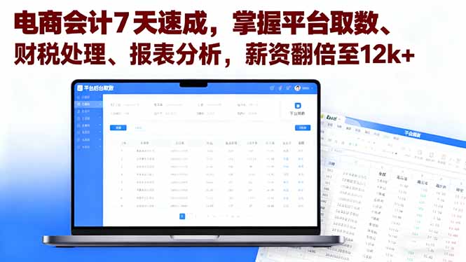 电商会计7天速成，掌握平台取数、财税处理、报表分析，薪资翻倍至12k+-自媒小站网创副业站