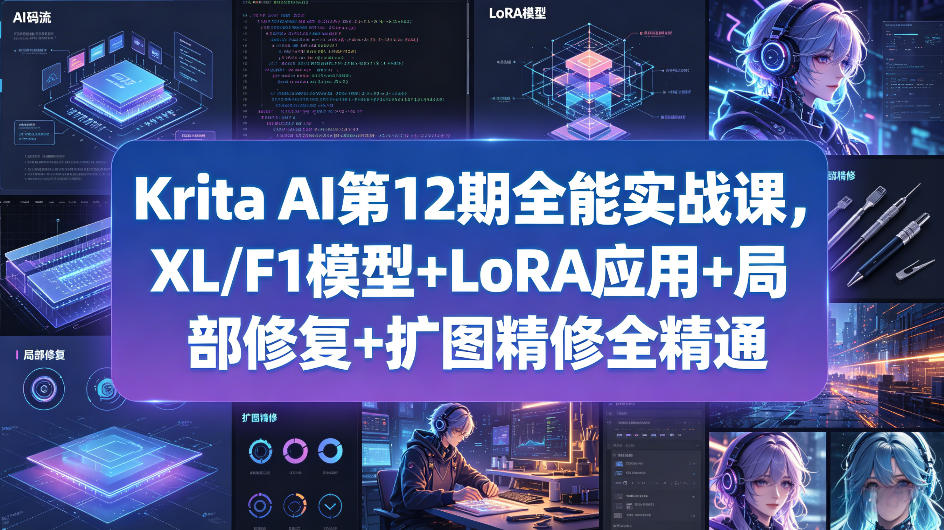Krita AI第12期全能实战课，XL/F1模型+LoRA应用+局部修复+扩图精修全精通-自媒小站网创副业站