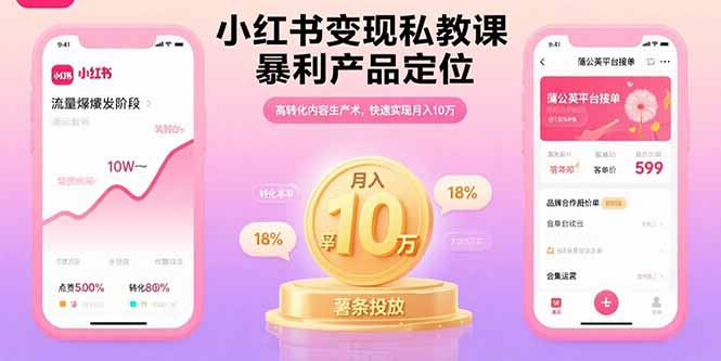小红书变现私教课，暴利产品定位，高转化内容生产术，快速实现月入10万-自媒小站网创副业站