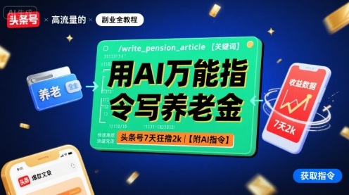 用AI万能指令写养老金，头条号7天狂撸2k【附AI指令】-自媒小站网创副业站