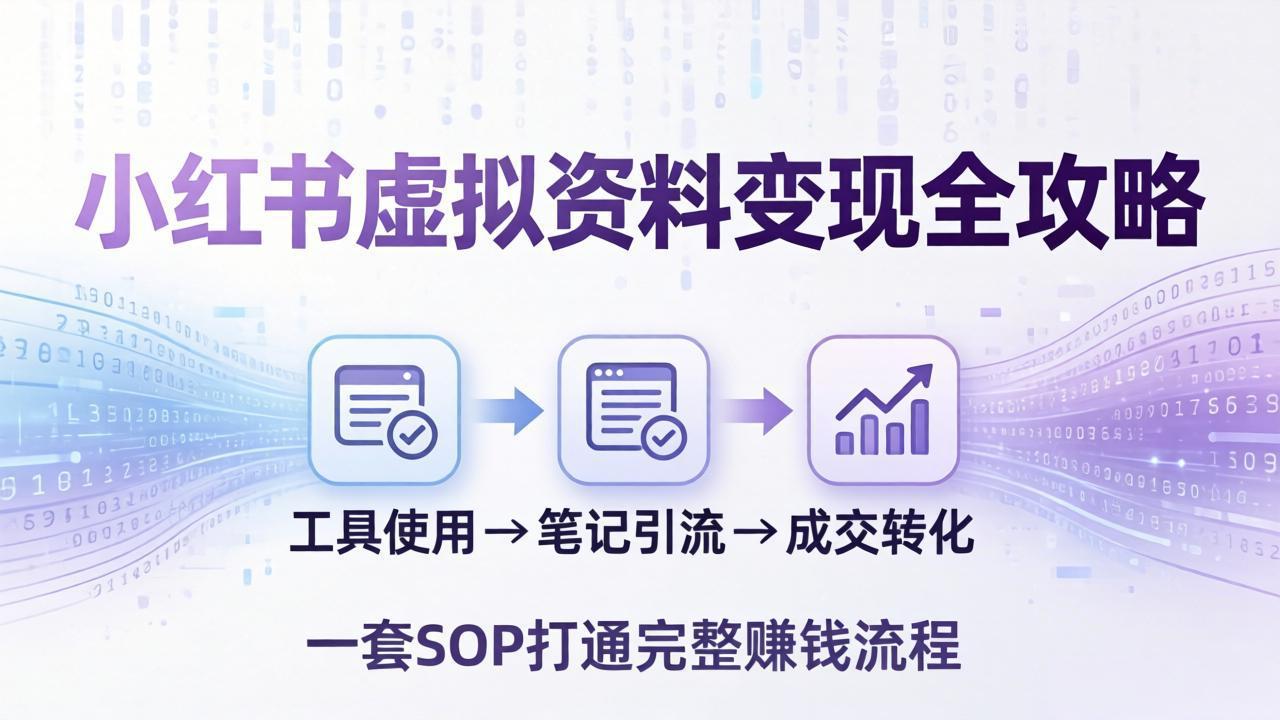 小红书虚拟资料变现全攻略：从工具使用到笔记引流成交，一套 SOP 打通完整赚钱流程-自媒小站网创副业站