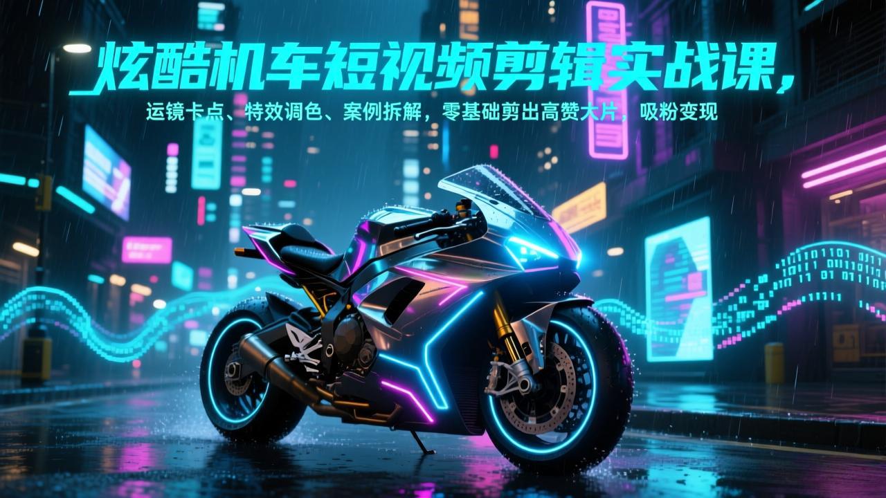 炫酷机车短视频剪辑实战课，运镜卡点、特效调色、案例拆解，零基础剪出高赞大片，吸粉变现-自媒小站网创副业站