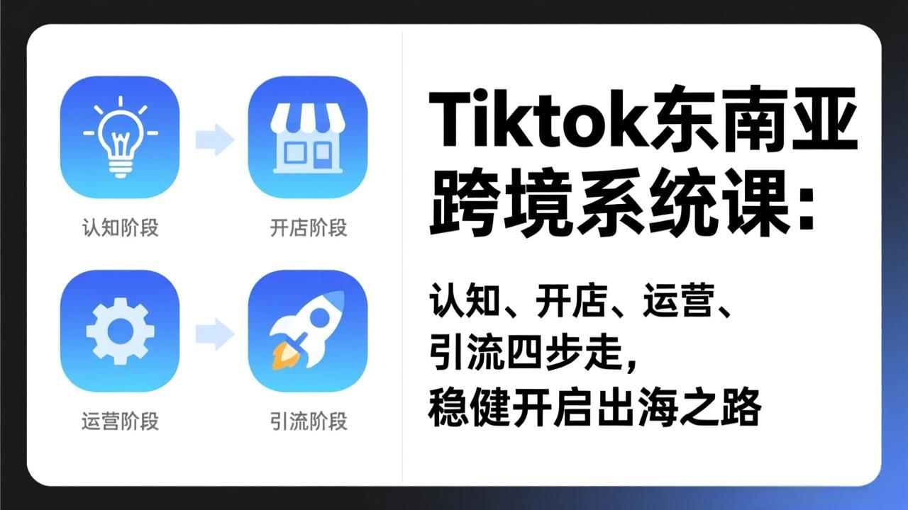 TikTok东南亚跨境系统课：认知、开店、运营、引流四步走，稳健开启出海之路-自媒小站网创副业站