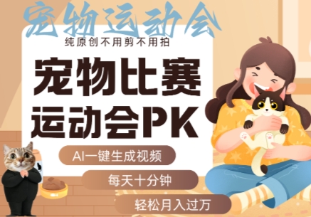 AI一键生成宠物比赛运动会PK视频，纯原创不用剪不用拍，每天十分钟，轻松月入过1W+-自媒小站网创副业站