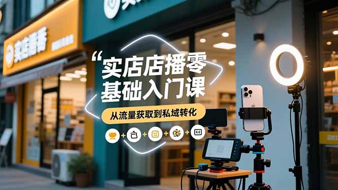 实体店播零基础入门课，实体店+短视频+直播+微信生态+私域社群，从流量获取到私域转化-自媒小站网创副业站