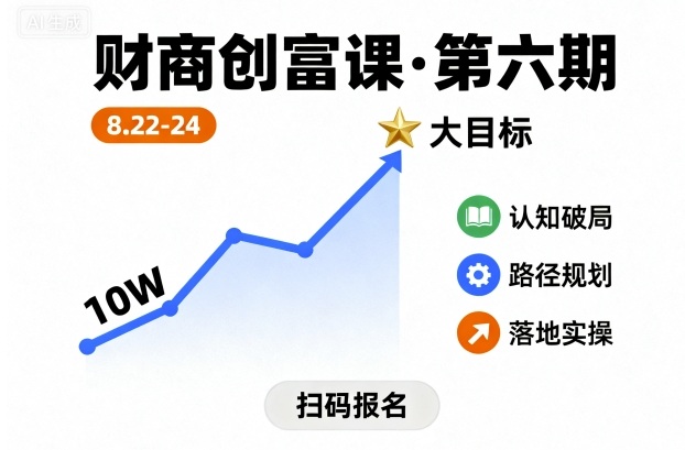 财商创富课第六期8月22-24号，如何从10W起步，一步步实现大目标-自媒小站网创副业站