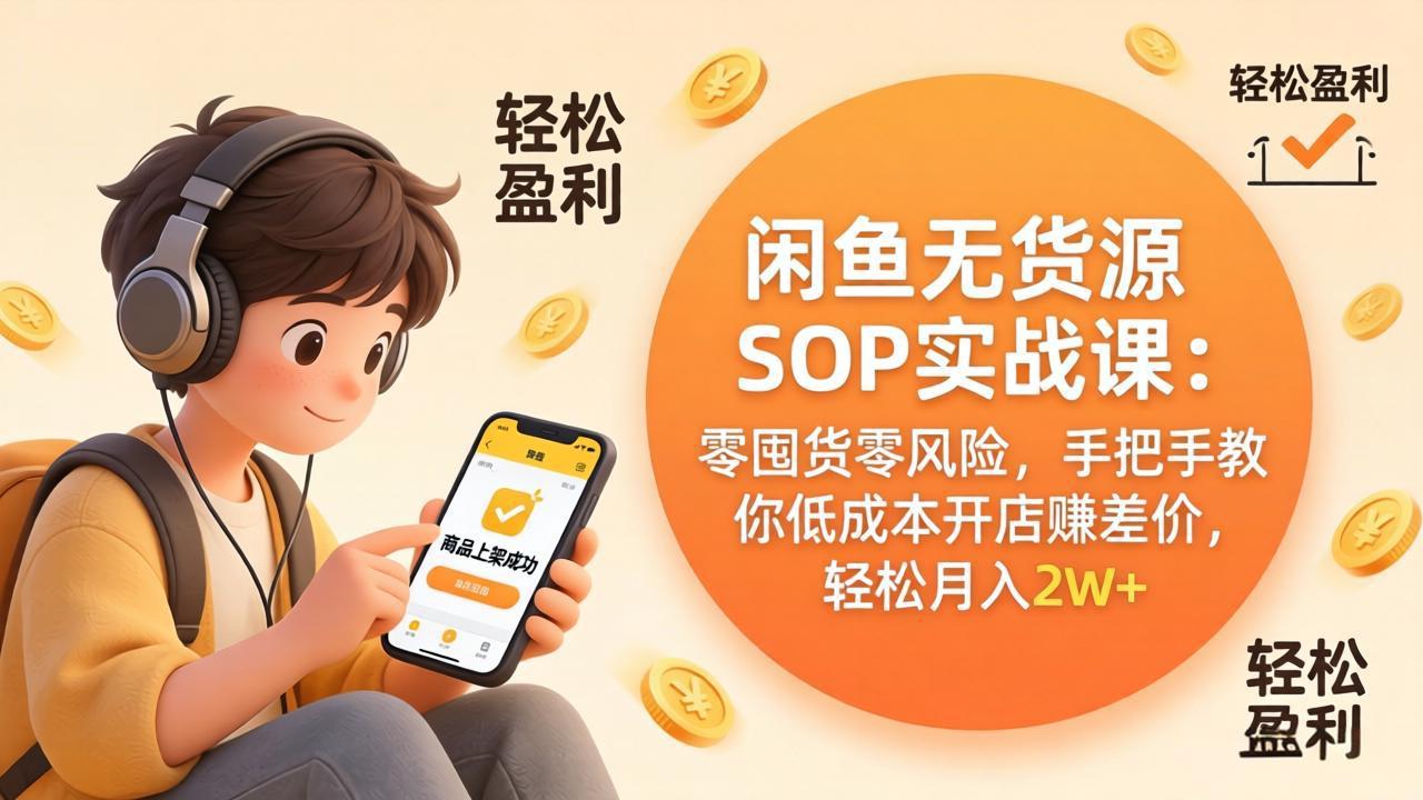 闲鱼无货源SOP实战课：零囤货零风险，手把手教你低成本开店赚差价，轻松月入2w+-自媒小站网创副业站