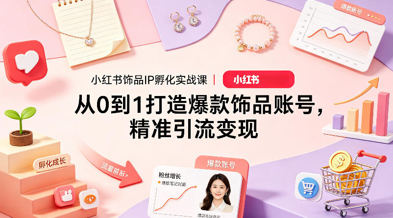 小红书饰品IP孵化实战课｜从0到1打造爆款饰品账号，精准引流变现-自媒小站网创副业站
