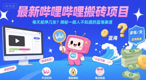 最新哔哩哔哩上B站搬砖项目，每天能挣几张？揭秘一般人不知道的蓝海赛道-自媒小站网创副业站