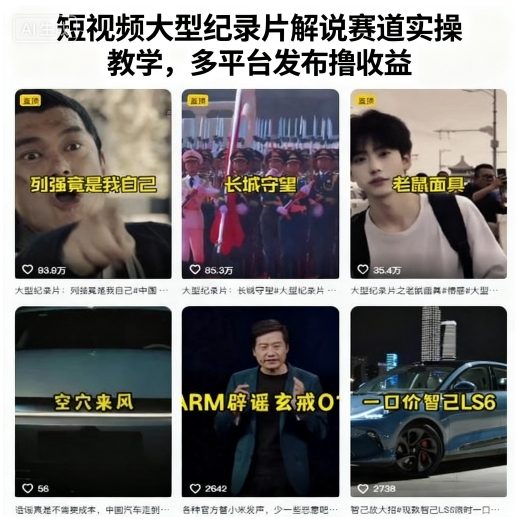 短视频大型纪录片解说赛道实操教学，多平台发布撸收益-自媒小站网创副业站