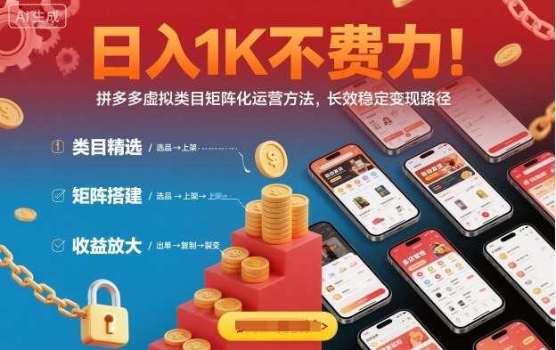 日入1K不费力！拼多多虚拟类目矩阵化运营方法，长效稳定变现路径-自媒小站网创副业站
