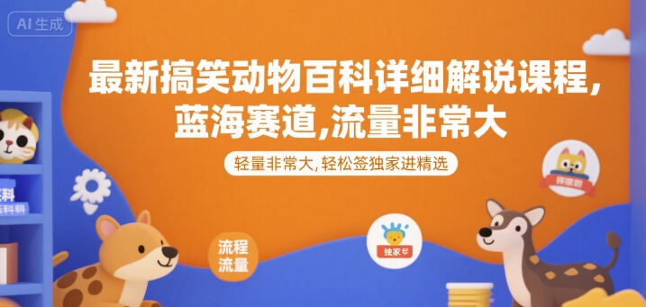 最新搞笑动物百科详细解说课程，蓝海赛道，流量非常大，轻松签独家进精选-自媒小站网创副业站