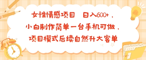 女性情感项目 小白制作简单一台手机可做 项目模式后续自然升大客单 日入6张-自媒小站网创副业站