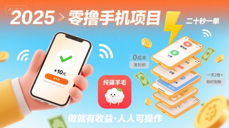2025年零撸手机项目，二十秒一单，纯薅羊毛 一天2张+做就有-自媒小站网创副业站