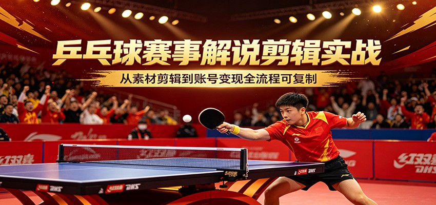 乒乓球赛事解说剪辑实战，从素材剪辑到账号变现全流程可复制-自媒小站网创副业站