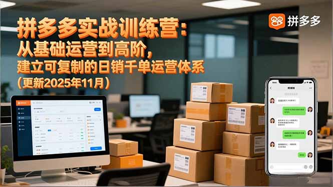拼多多实战训练营：从基础运营到高阶，建立可复制的日销千单运营体系(更新11月-自媒小站网创副业站