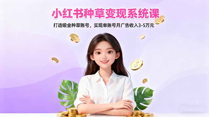 小红书种草变现系统课：打造吸金种草账号，实现单账号月广告收入3-5万元-自媒小站网创副业站