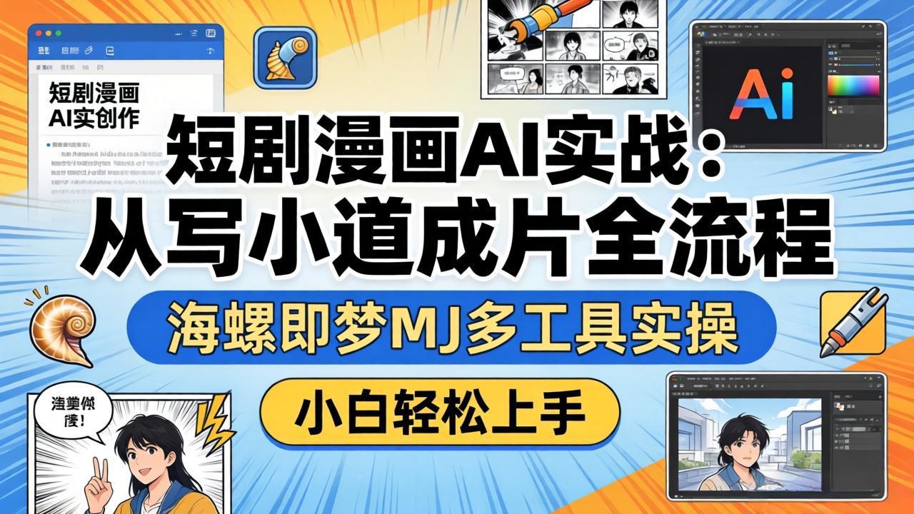 短剧漫画AI实战：从写小说到成片全流程，海螺即梦MJ多工具实操，小白轻松上手-自媒小站网创副业站