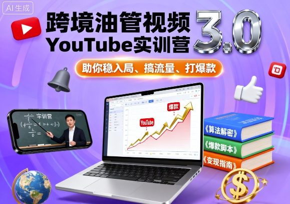 跨境油管视频YouTube实训营3.0，助你稳入局、搞流量、打爆款-自媒小站网创副业站