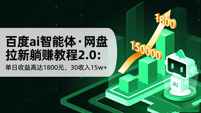 百度ai智能体·网盘拉新躺赚教程2.0：单日收益高达1800元，30收入15w+-自媒小站网创副业站