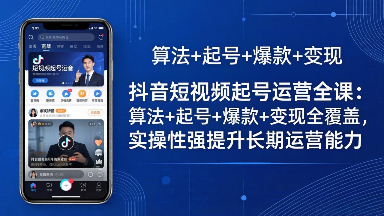 抖音短视频起号运营全课：算法+起号+爆款+变现全覆盖，实操性强提升长期运营能力-自媒小站网创副业站