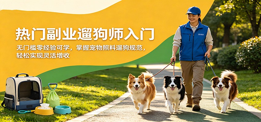 热门副业遛狗师入门，无门槛零经验可学，掌握宠物照料遛狗规范，轻松实现灵活增收-自媒小站网创副业站
