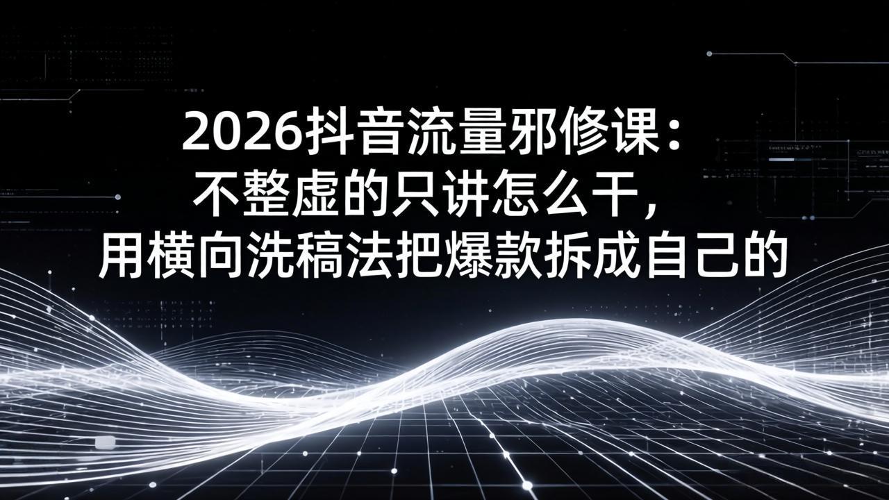 2026抖音流量邪修课：不整虚的只讲怎么干，用横向洗稿法把爆款拆成自己的-自媒小站网创副业站