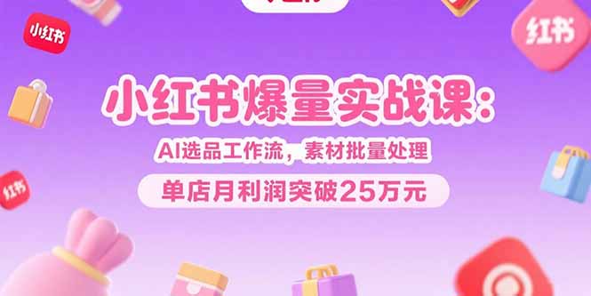 小红书爆量实战课：AI选品工作流，素材批量处理，单店月利润突破25万元-自媒小站网创副业站