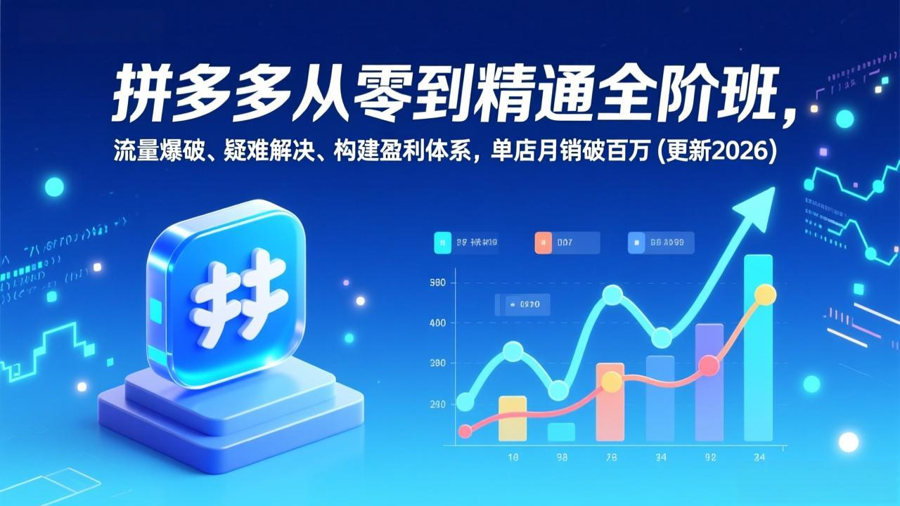 拼多多从零到精通全阶班，流量爆破、疑难解决，构建盈利体系，单店月销破百万(更新2026-自媒小站网创副业站