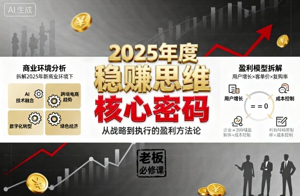 2025年度稳賺思维老板创业营，拆解2025年新商业环境下，企业实现持续盈利的核心密码-自媒小站网创副业站