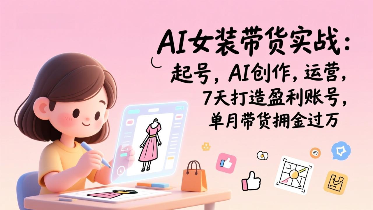 AI女装带货实战：起号，AI创作，运营，7天打造盈利账号，单月带货佣金过万-自媒小站网创副业站