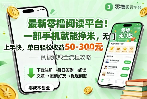 最新零撸阅读平台！一部手机就能挣米，无门槛上手快，单日轻松收益50-3张【揭秘】-自媒小站网创副业站