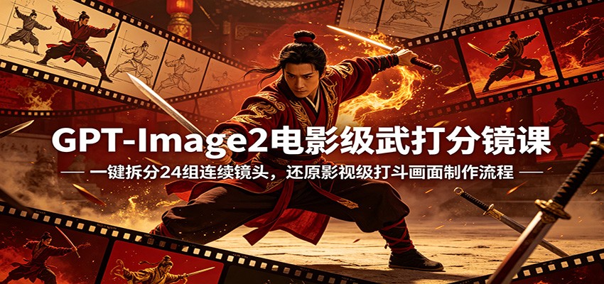 GPT-Image2电影级武打分镜课：一键拆分24组连续镜头，还原影视级打斗画面制作流程-自媒小站网创副业站
