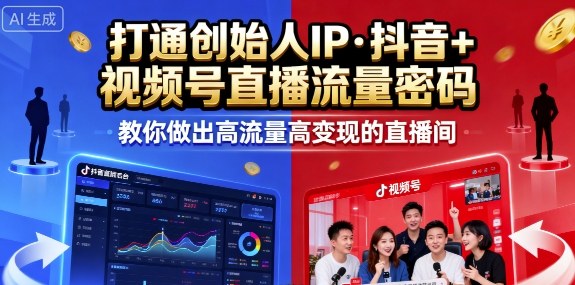25年直播9-10两期线下课，打通创始人IP，抖音+视频号直播流量密码，教你做出高流量高变现的直播间-自媒小站网创副业站