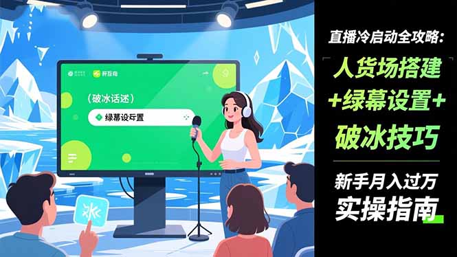 直播冷启动全攻略:人货场搭建+绿幕设置+破冰技巧，新手月入过万实操指南-自媒小站网创副业站