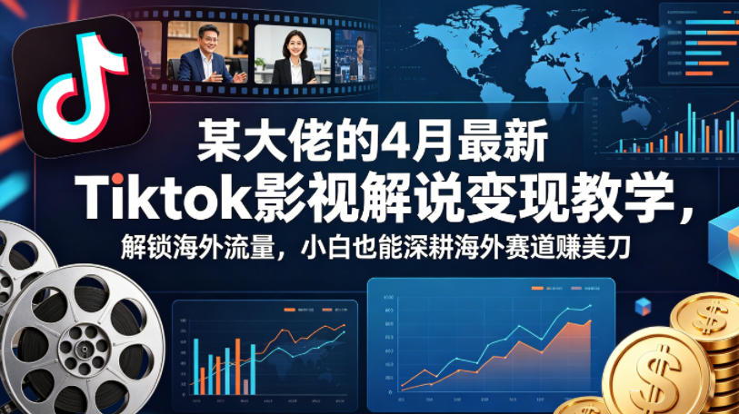 某大佬的4月最新Tiktok影视解说变现教学，解锁海外流量，小白也能深耕海外赛道賺美刀-自媒小站网创副业站