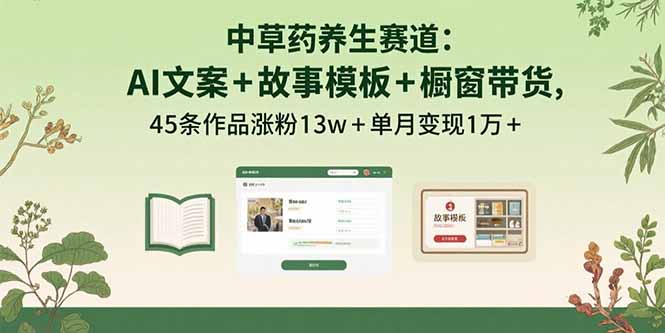 中草药养生赛道：AI文案+故事模板+橱带货，45条作品涨粉13w+单月变现1万+-自媒小站网创副业站