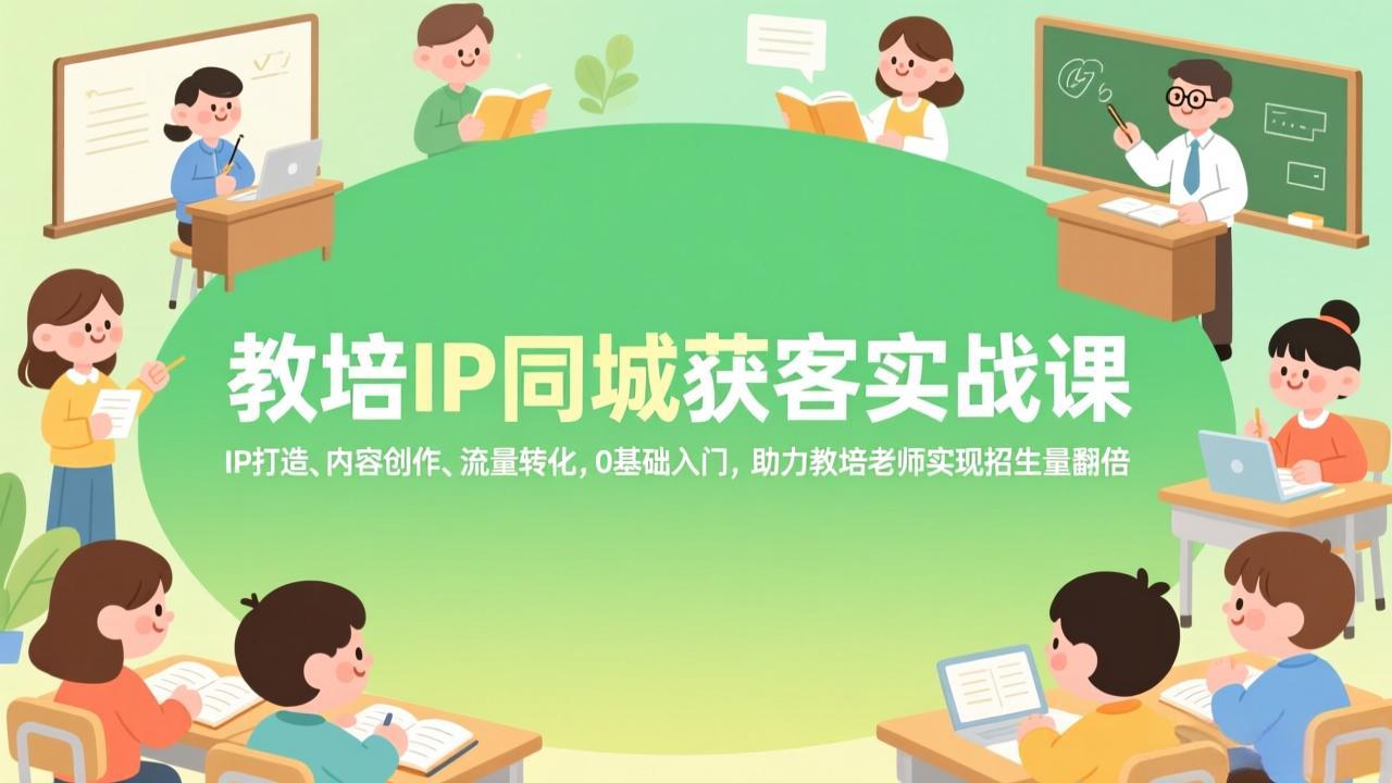 教培IP同城获客实战课，IP打造、内容创作、流量转化，0基础入门，助力教培老师实现招生量翻倍-自媒小站网创副业站