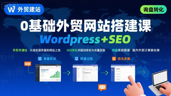 WordPress外贸建站+SEO优化课程，手把手教你从0到1搭建可获得询盘的外贸网站-自媒小站网创副业站