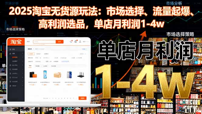 2025淘宝无货源玩法：市场选择、流量起爆、高利润选品，单店月利润1-4w-自媒小站网创副业站